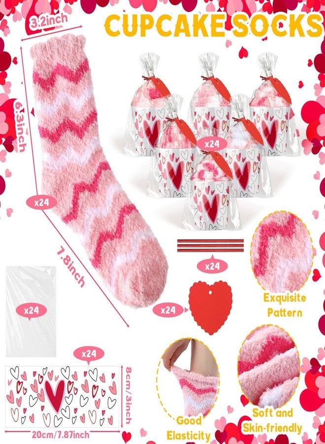 Cozypower 24 Pairs Valentine Fuzzy Socks Bulk for Women Valentines Gift Cupcake Socks DIY Gift Fluffy Fleece Thick Sock(Heart,Pink and White) - Image 2